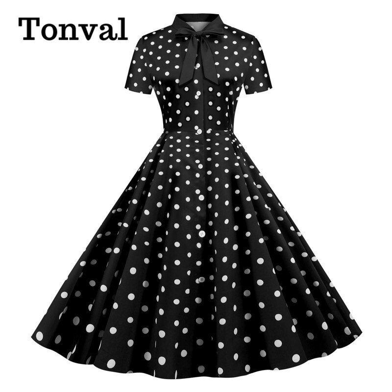 Tonval slips hals stribet vintage kvinder sommer skjorte kjole enkeltradet rockabilly casual swing kjoler