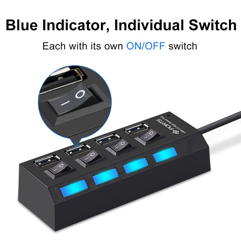 Adaptador de puertos múltiples USB 3,0, extensor de puertos USB Hab C, divisor para ordenador, Notebook, Macbook Pro, PC, ON/OFF, 4 y 7 unidades