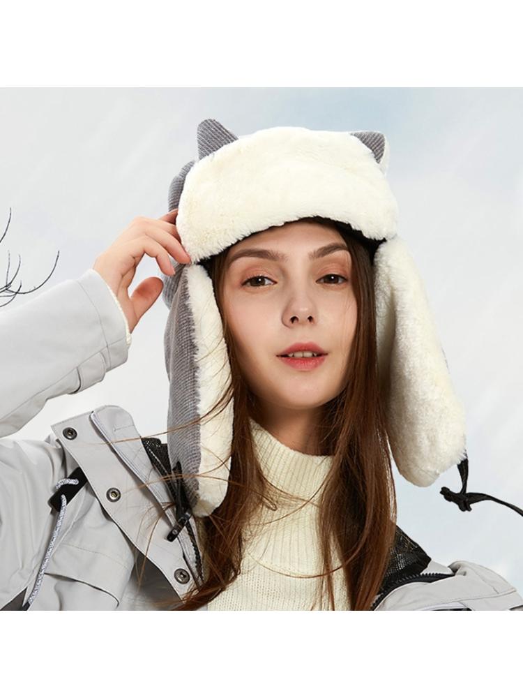 Women Winter Plush Lining Trapper Hat Cute Cat Ears Thermal Warm Earflap Cap