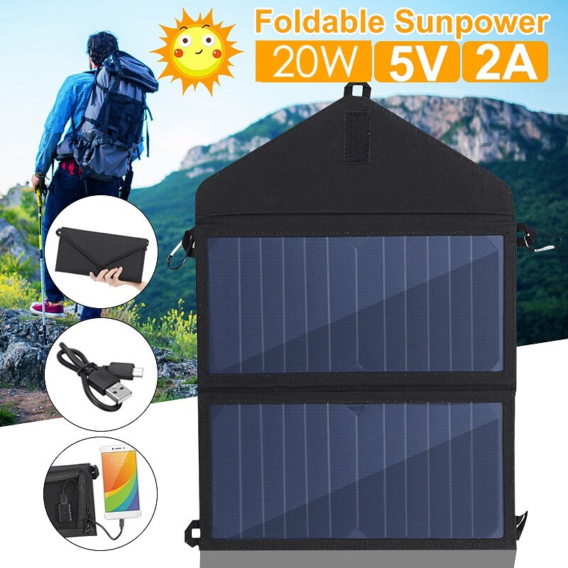 Hopfällbar 20w solpaneler solenergi utomhus solceller laddare 5v 2a usb bärbara solpaneler för smartphones