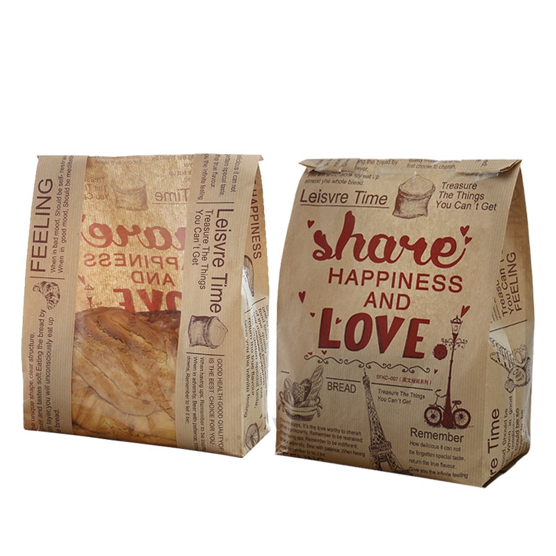 LBSISI Leven Kraft Brood Papieren Zak Met Venster Voorkomen Olie Liefde Toast Bakken Papieren Zak Takeaway Voedsel Hand Gemaakt Pakket tassen