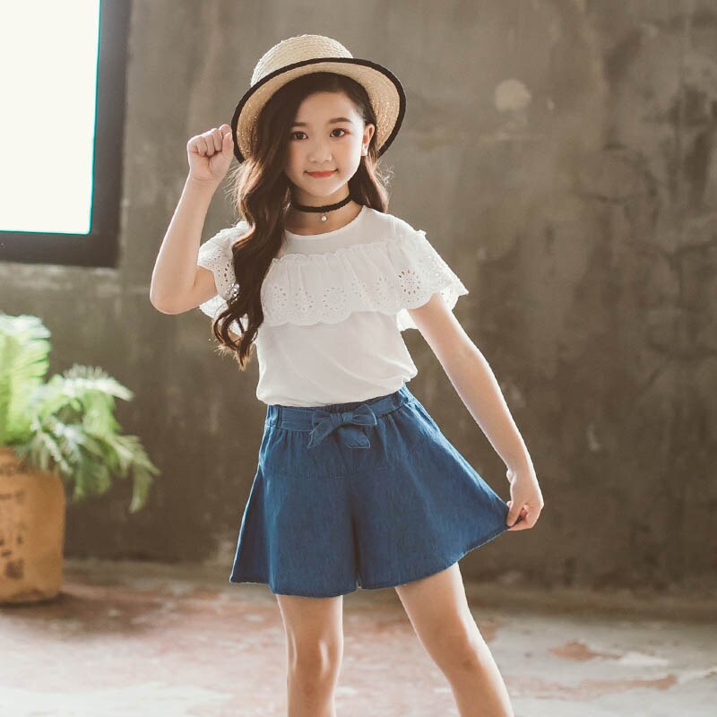 Kids Clothes Girls Lace Tshirt + Skirt Teenage Girls Clothing Summer Girls Clothes Casual Style Kid Clothes 6 8 10 12 14: 12