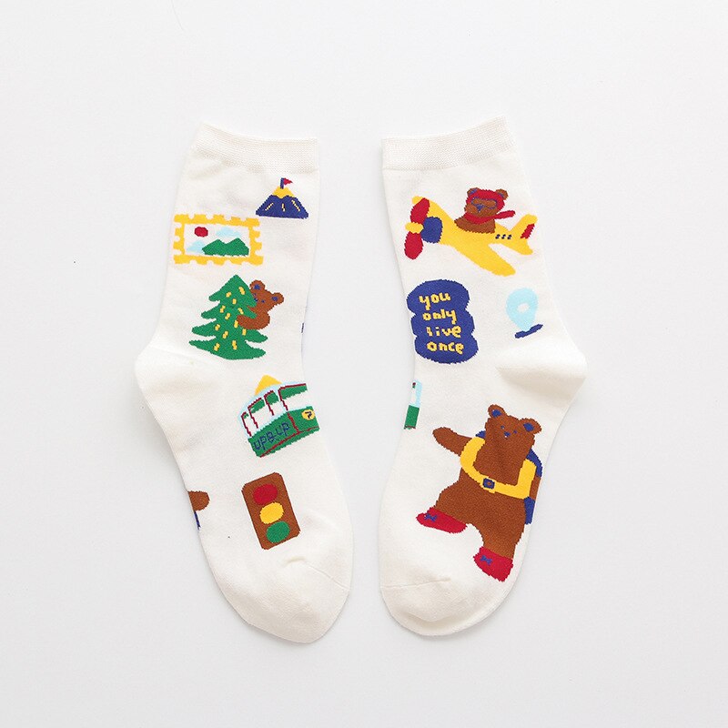 Mignon dessin animé fruits impression avocat banane cerise pêche filles Kawaii chaussettes meias coréen Harajuku broderie Pile tas chaussettes drôles: 7