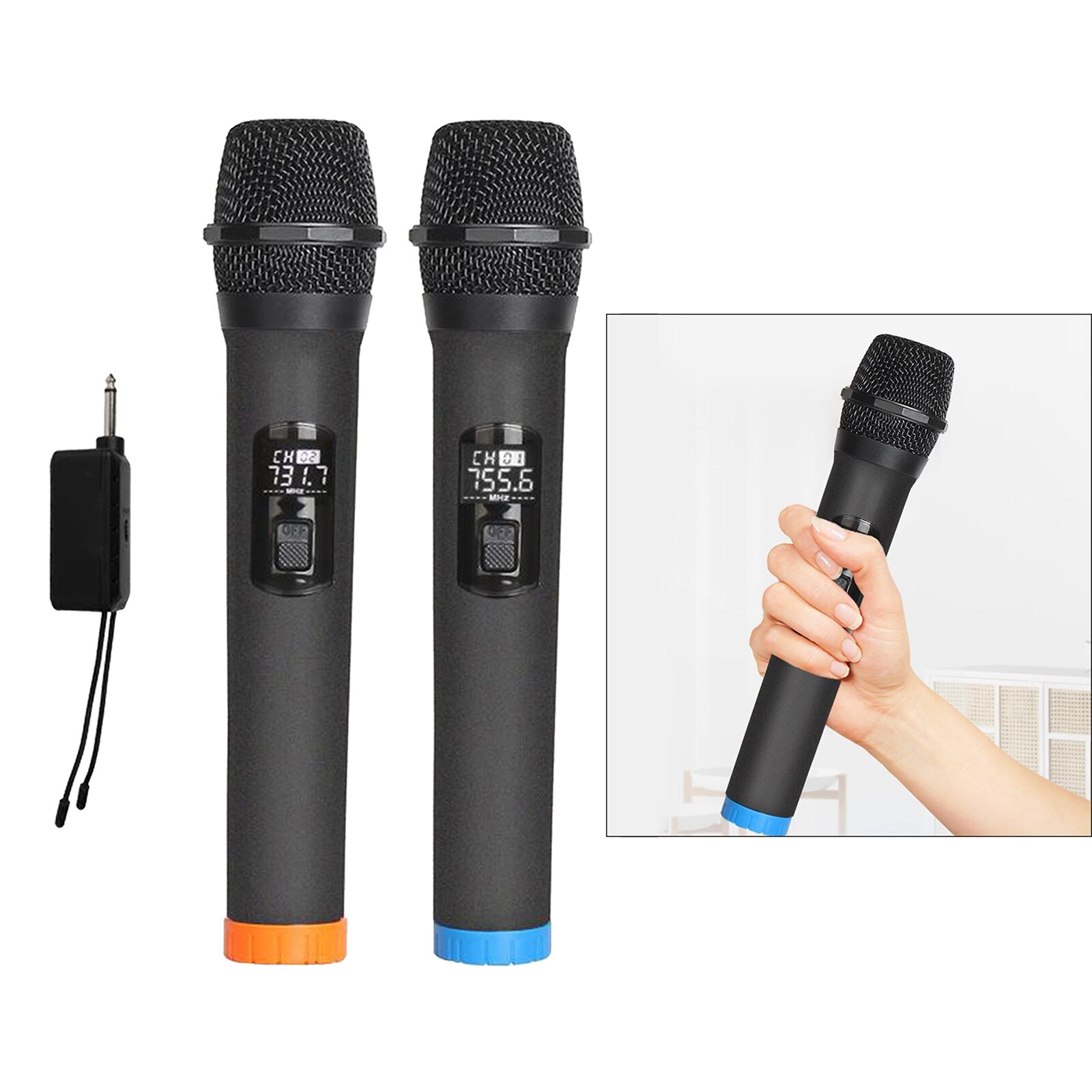 Wireless 2x Microphone with Display, Black Dual VHF Cordless Mic Handheld