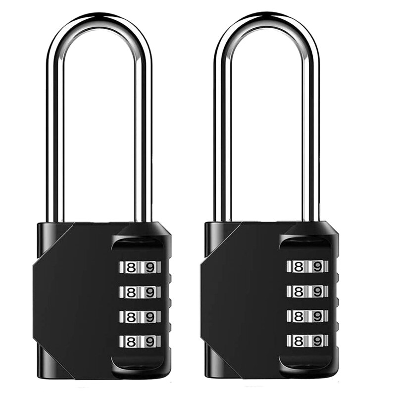 MOOL 2x Zinc Alloy 4-Digit Code Locks Anti-Theft Padlocks Long Beam Padlocks Weatherproof and Self-Recovery Locks: Default Title