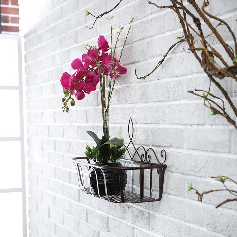 Europæisk stil smedejerns væghængende stativ hjem stue væg udendørs balkon enkel blomsterpotteholder  lb92111