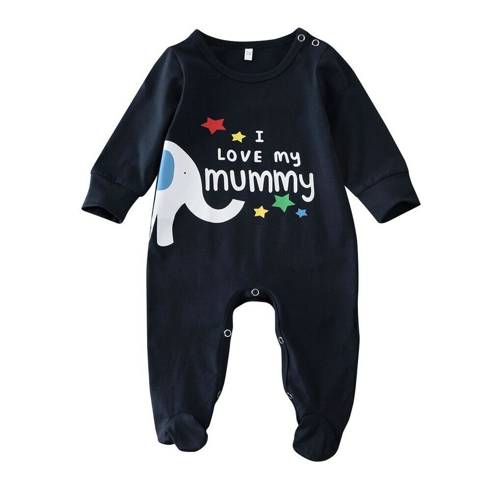 Pasgeboren Peuter Baby Jongen Meisje Valentijnsdag Kleding Lange Mouwen Brief Print Romper Footies Outfits Katoenen Kleding 0-6Months: Blauw / 3M