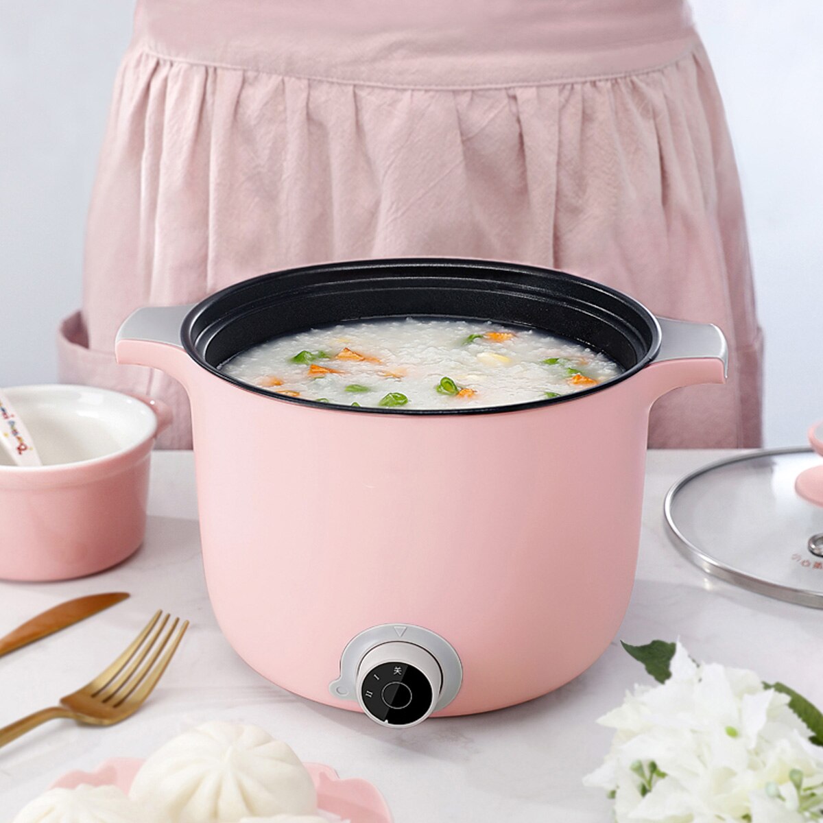 Multifunctionele Elektrische Koekenpan Rvs Hotpot Noedels Rijstkoker Ei Stoomboot Soep Kookpot Mini Heater Pan 1.5L: Roze