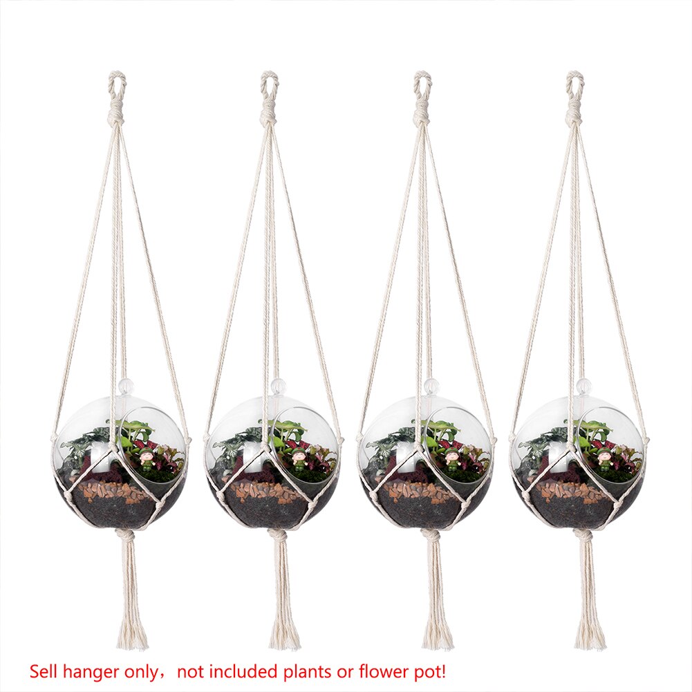 100%  katoenen geknoopte macramé plantenhangers, handgemaakte gevlochten touw bloempottenhouder, macramé hijstouw hangmand: M type 4 stuks