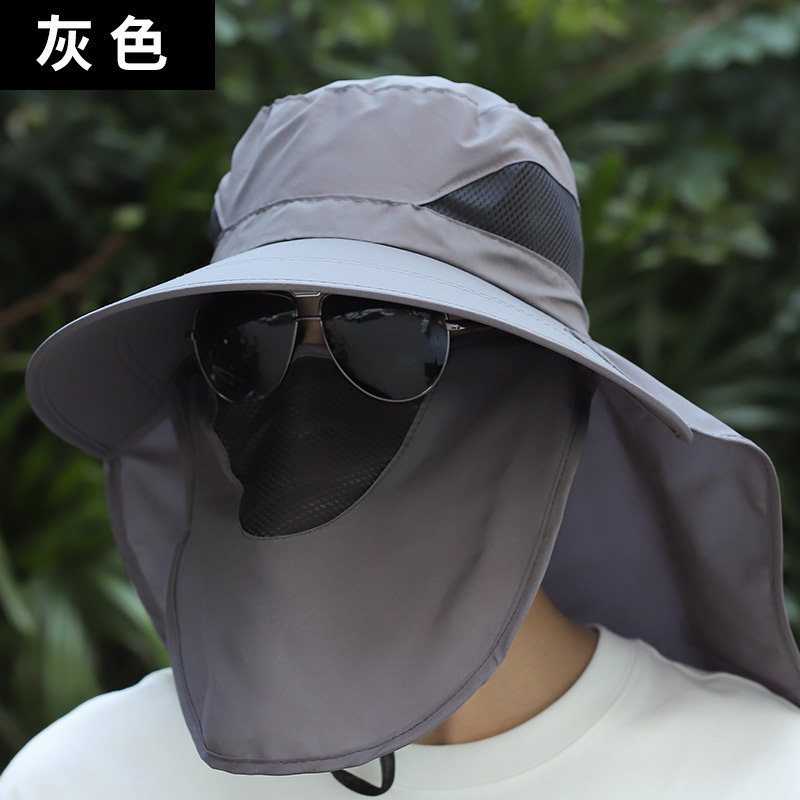 Sommer-Sonnenhüte mit breiter Krempe, mit Gesichtsmaske und Nackenklappe, 360-Grad-Sonnenschutz, Fischerkappe, draussen, Angeln, Radfahren, Eimerhut
