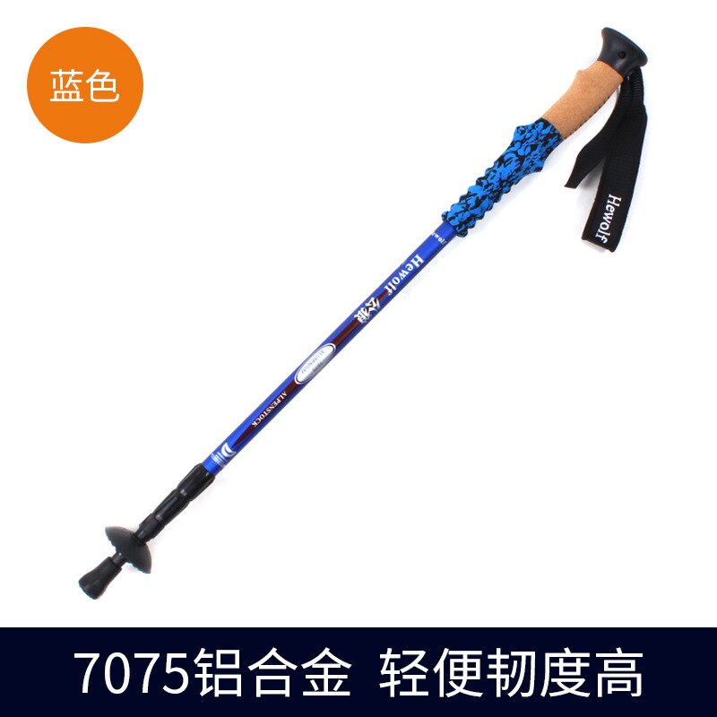 Hewolf Climbing Stick 7075 Outdoor Crutch Walking Stick Folding Telescopic Climbing Stick Equipped with Straight Handle: Blue