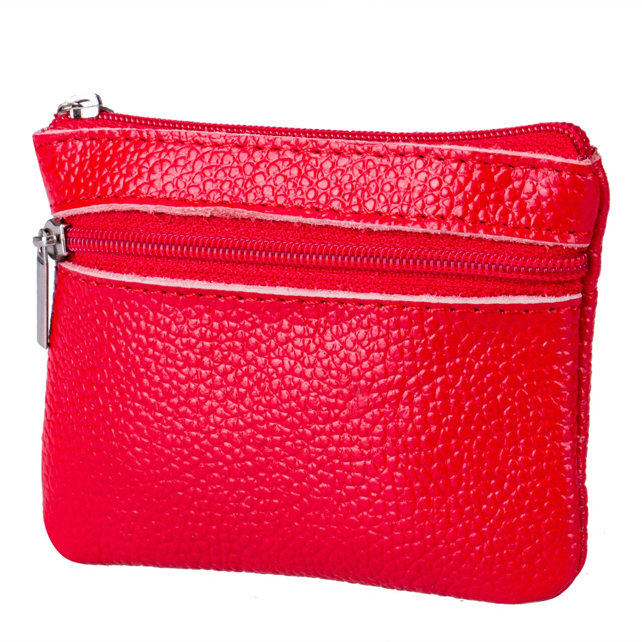 Zachte Unisex Mannen Vrouwen Card Coin Sleutelhanger Rits Portemonnee Lederen Portemonnee Pouch Kleine Verandering Zachte Tas: Rood