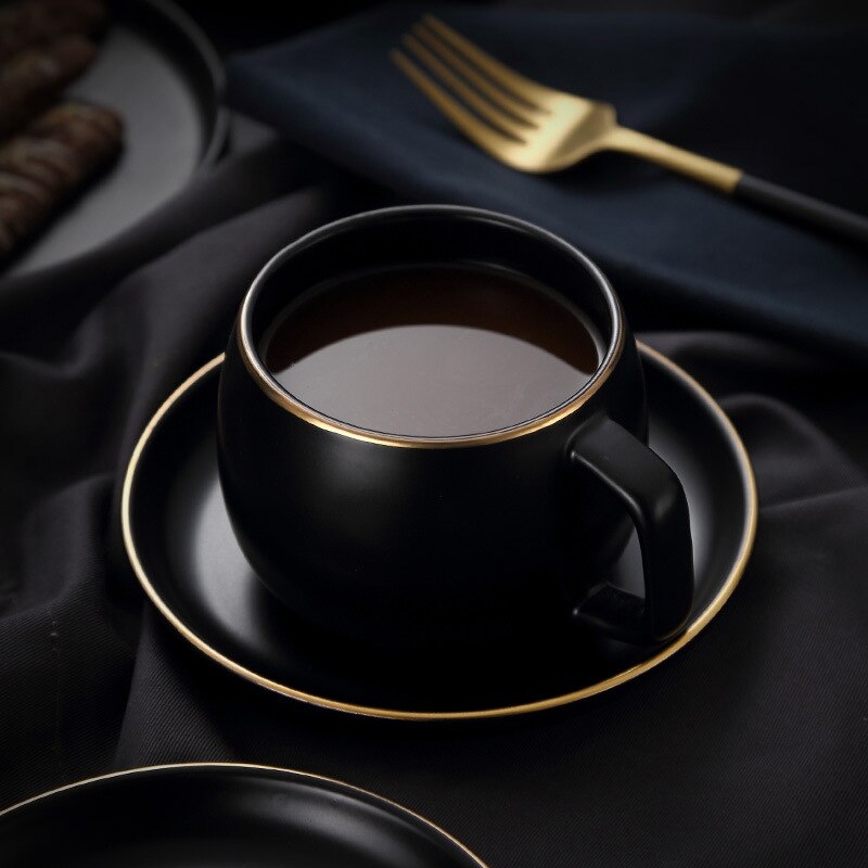 Ceramic Coffee Cup and Saucer Black Pigmented Porcelain Tea Cup Set: Default Title