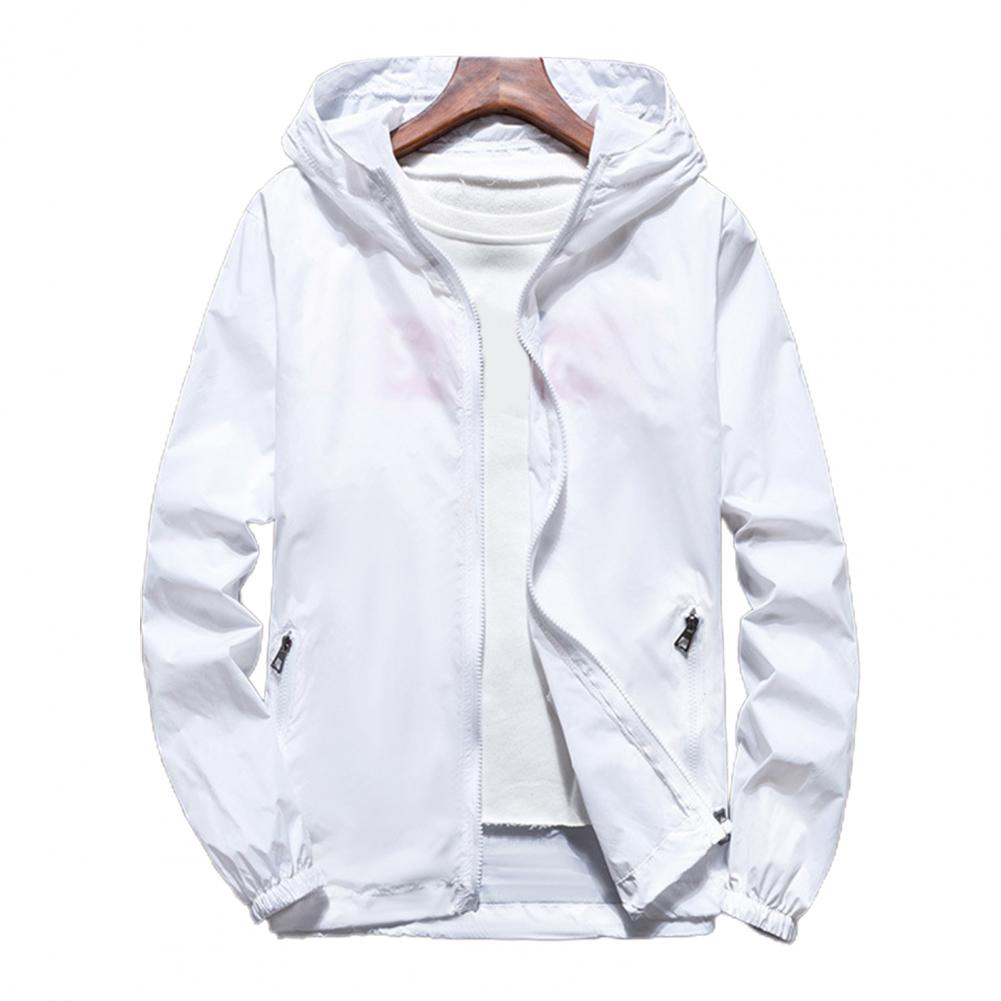Jakke dame 4xl hettegenser med lange ermer, glidelåsknapp, vindjakke, herre dame, tynn solfrakk: M / Hvit