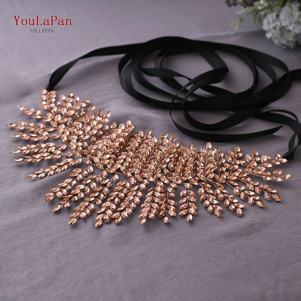 YouLaPan rose cristal bijoux ceinture pour robe formelle rouge brillant ceinture pour femmes ceinture de bal pour robe strass femmes ceinture SH238-P