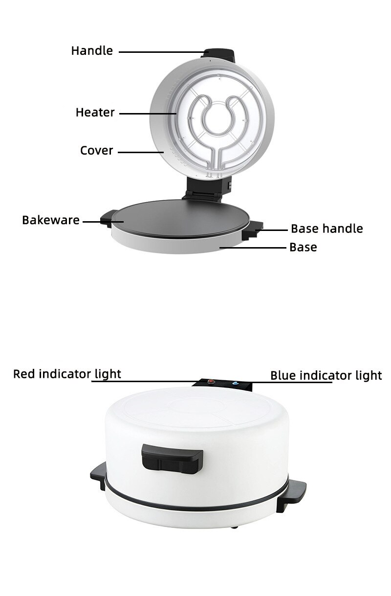 1800W Huishouden Pizza Broodrooster Steak Machines Elektrische Arabisch Pizza Maker Brood Maken Pan