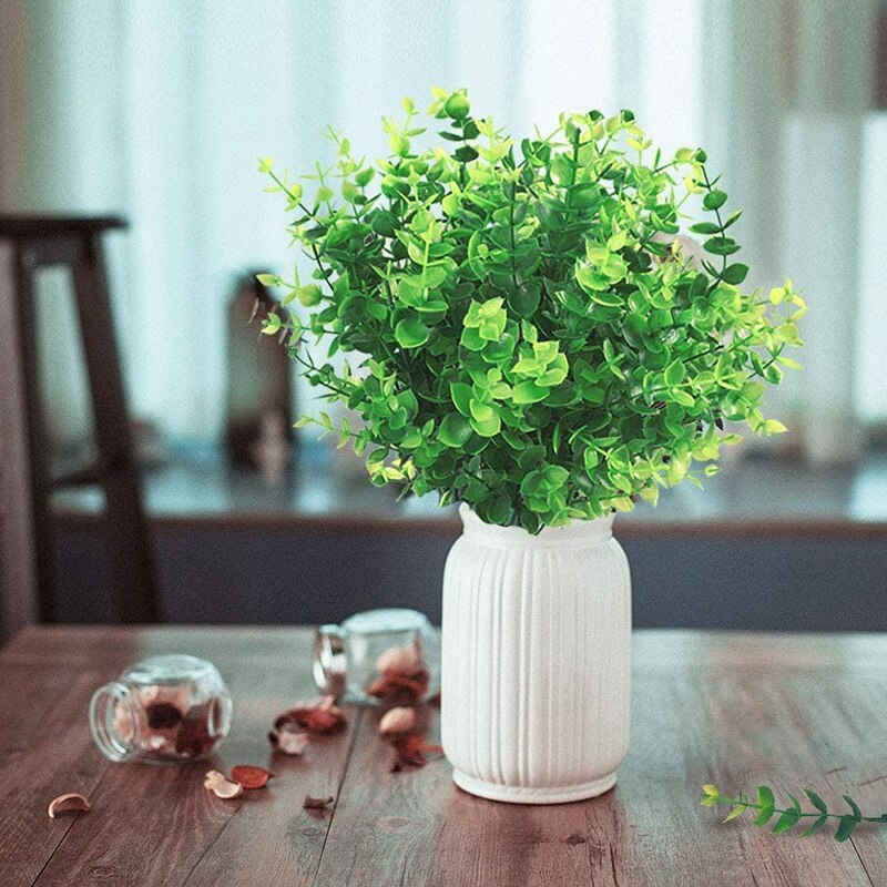 24 Pack Artificial Greenery Outdoor Plants Plastic Boxwood Shrubs Stems for Home Farmhouse Garden Office Wedding