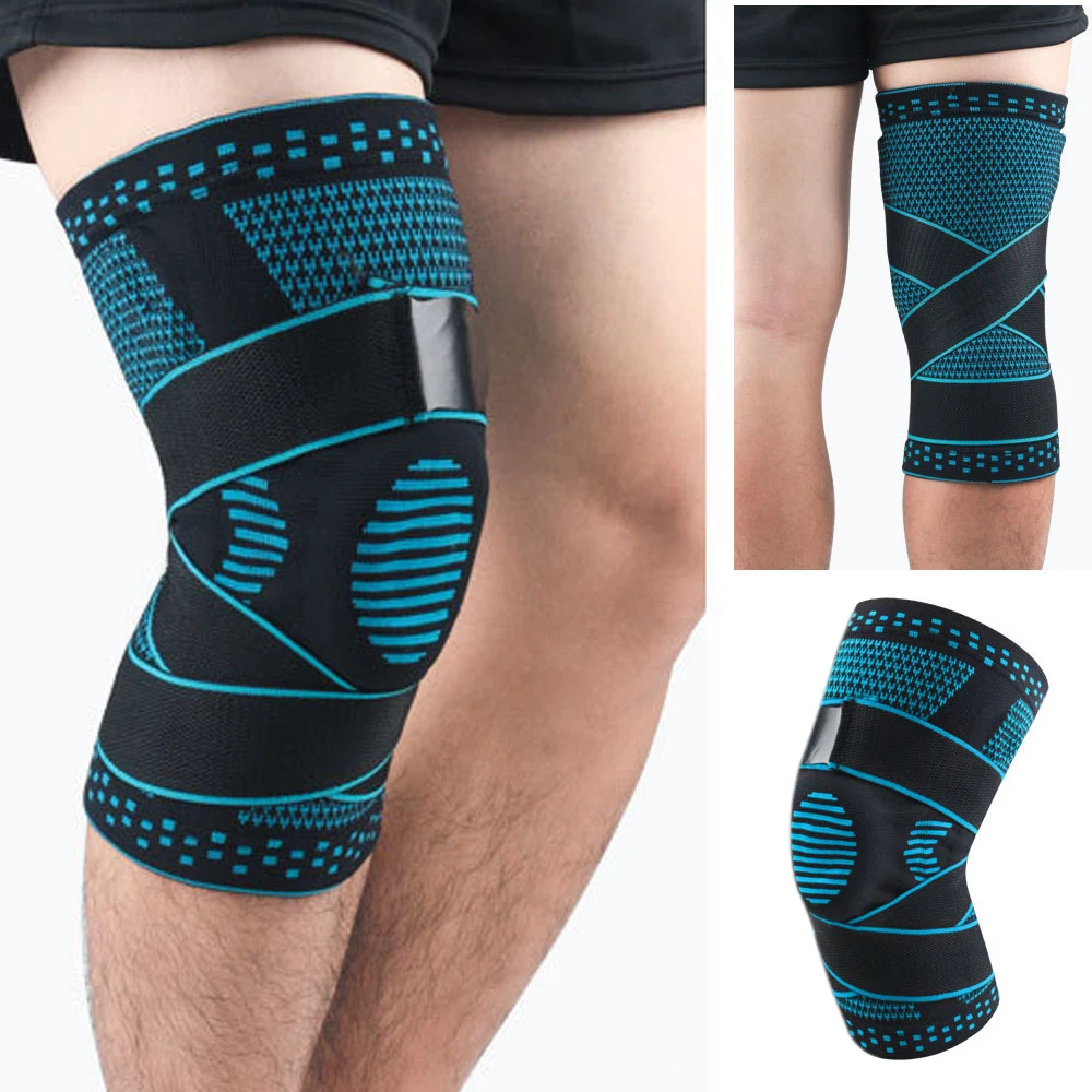 Genouillère de compression avec stabilisateur latéral pour adultes, attelle de sport, soutien du genou, déchirure du ménisque, basket-ball, Li-, instituts oto, 1 pièce: XL / Bleu