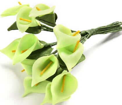 12 blomster / flok kunstige blomster calla lilje brude bryllup boligindretning buket hoved pe ægte berøring kunstig blomst: Grøn