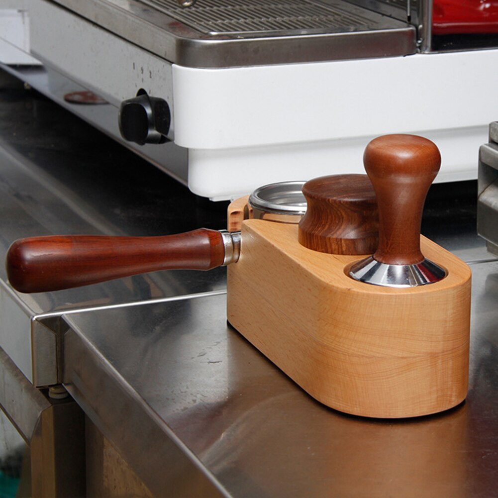 Soporte de apisonadora de café de madera maciza, estera de prensado en polvo, Base de café, antideslizante, 51/53/58mm