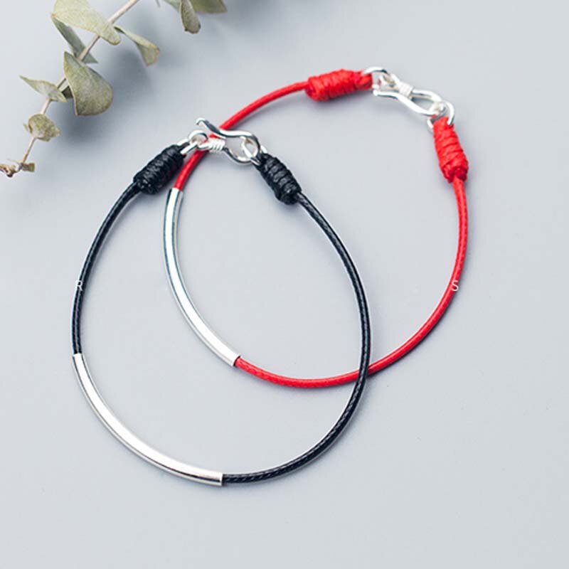 AIFENAO-pulsera de plata de ley 925 auténtica para hombre y mujer, brazalete de hilo rojo de la suerte para hombre y mujer, cadena de cuerda negra, joyería de , para niña