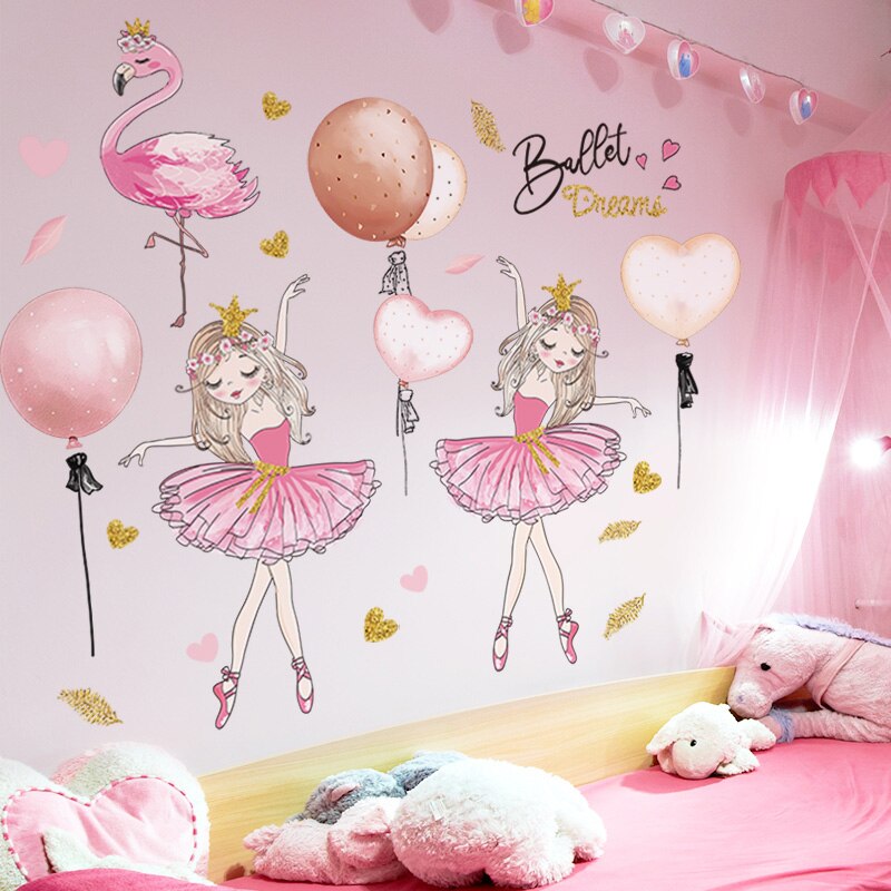 [shijuekongjian] ballettpikedansere veggklistremerker diy tegneserie ballonger veggdekaler til låve rom baby soverom husdekorasjon: Jente og ballonger