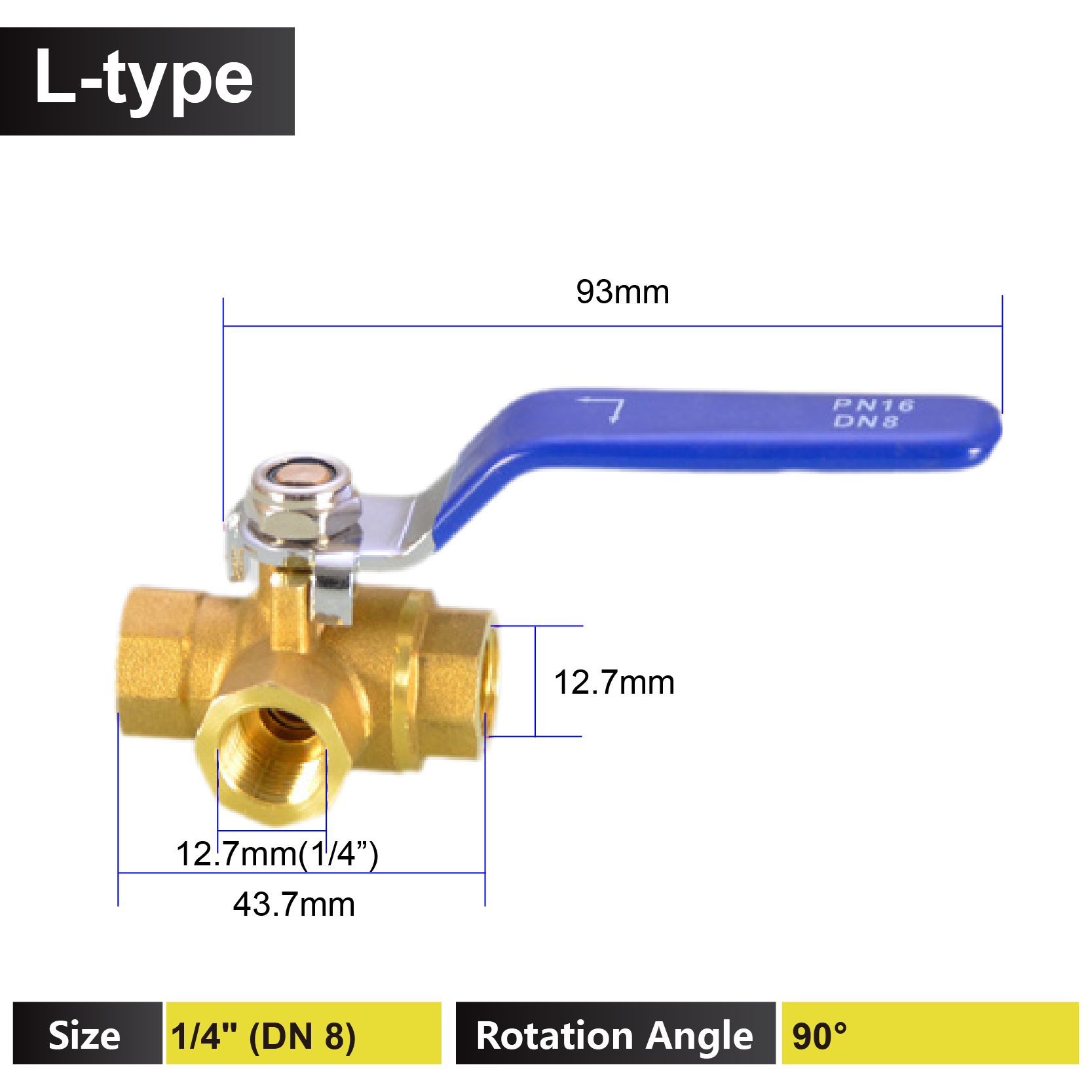 1/4 3/8 1/2 3/4 1 tomme messing 3- vejs ventil t-type l-type indvendig gevind kugleventil afspærring til vand, gas, hvac og vvs: Grøn