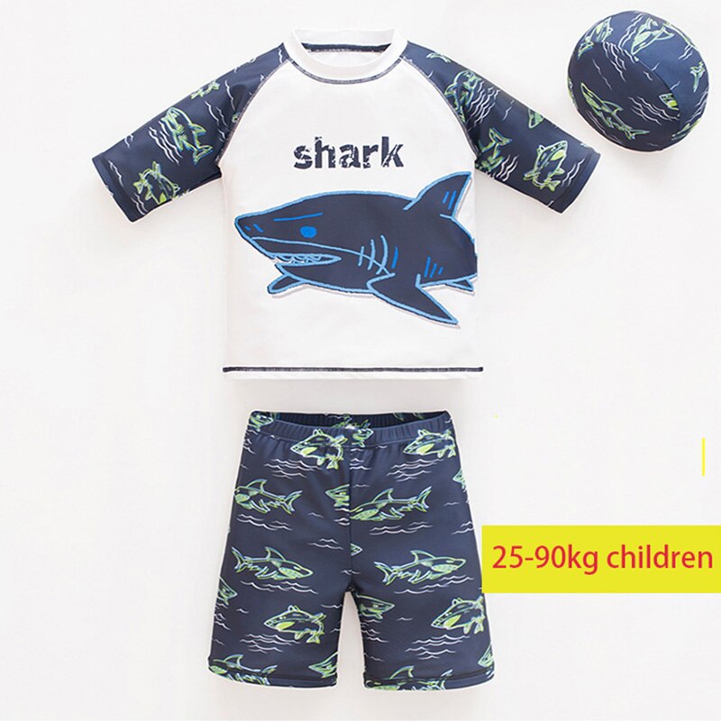 Fat Boy Shark Swimsuit Kids 3-piece Set of Teen Students Plus Fat increase Children&#39;s Large Size Sunscreen Baby Bathing Suit: 4XL