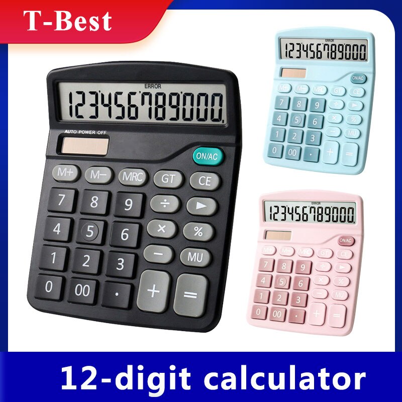 Desktop Calculator Standard Function Calculator with 12-Digit Large LCD Display Solar & Battery Dual Power for Home Basic Office