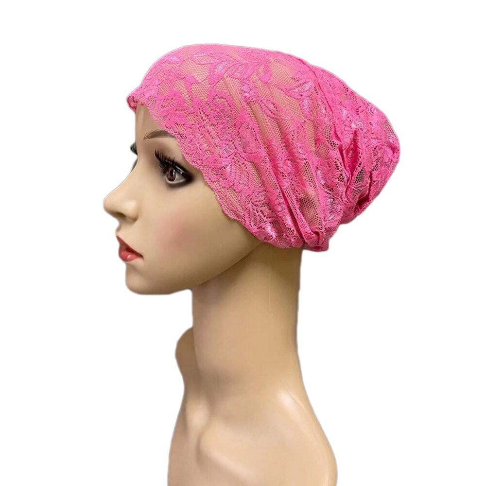 Gorro de tubo de cobertura completa para mujer, gorro interior musulmán con flores de encaje, pañuelo para la cabeza, sombrero islámico árabe, gorrito indio, turbante
