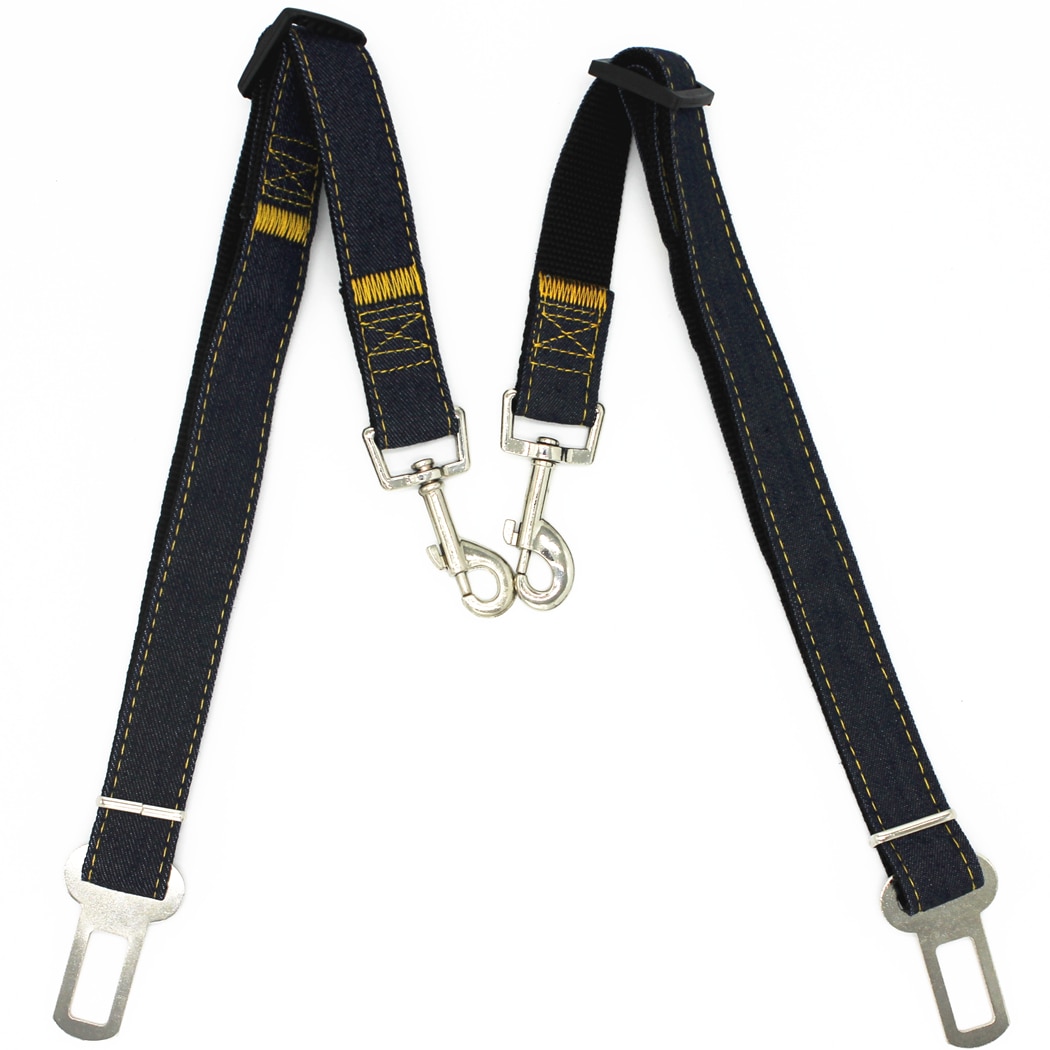 2 Packs Duurzaam Zware Denim Pet Hond Kat Seat Belt, verstelbare Tether Leash Voertuig Veiligheid Leads voor Kleine Medium Grote Hond