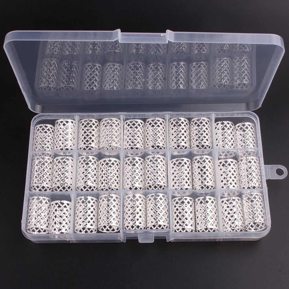 30-60pcs/lot Dreadlocks Beads Metal Dread Golden and Silver Hair Rings Locks Metal Cuffs Hair Beads Braiding Hair Jewelry