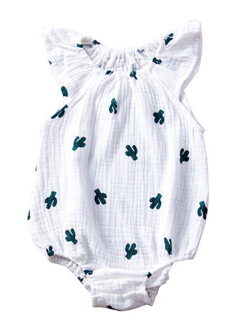 Bomuld linned baby piger romper tøj sommer blomsterprint flue ærmer småbørn børn jumpsuit one-piece outfits soldragt tøj: C / 12m