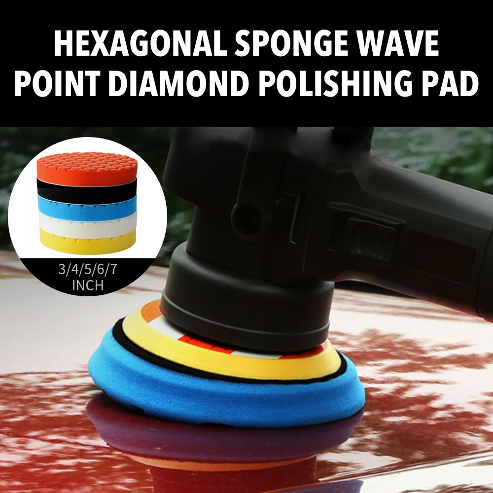 5pcs Car Waxing Buffing Sponge Pad 3/4/5/6/7 Inch Auto Care Repair Tools Hexagonal Sponge Wave Point Diamond Polishing Pad