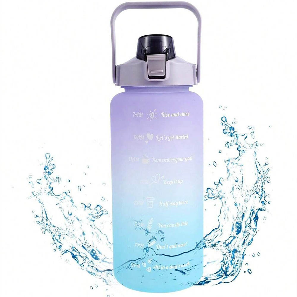 Botella de agua de 2L, botella de agua motivacional con marcador de tiempo y capacidad, taza de agua deportiva sin BPA, Fitness, gimnasio, ejercicio para correr: Morado