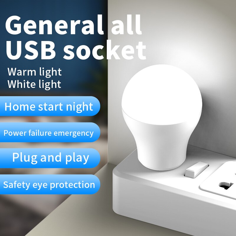 USB Plug Night Light Portable USB Small Book Lamps White Warm LED Reading Light Eye Protection Desk Lamp for Household Bedroom