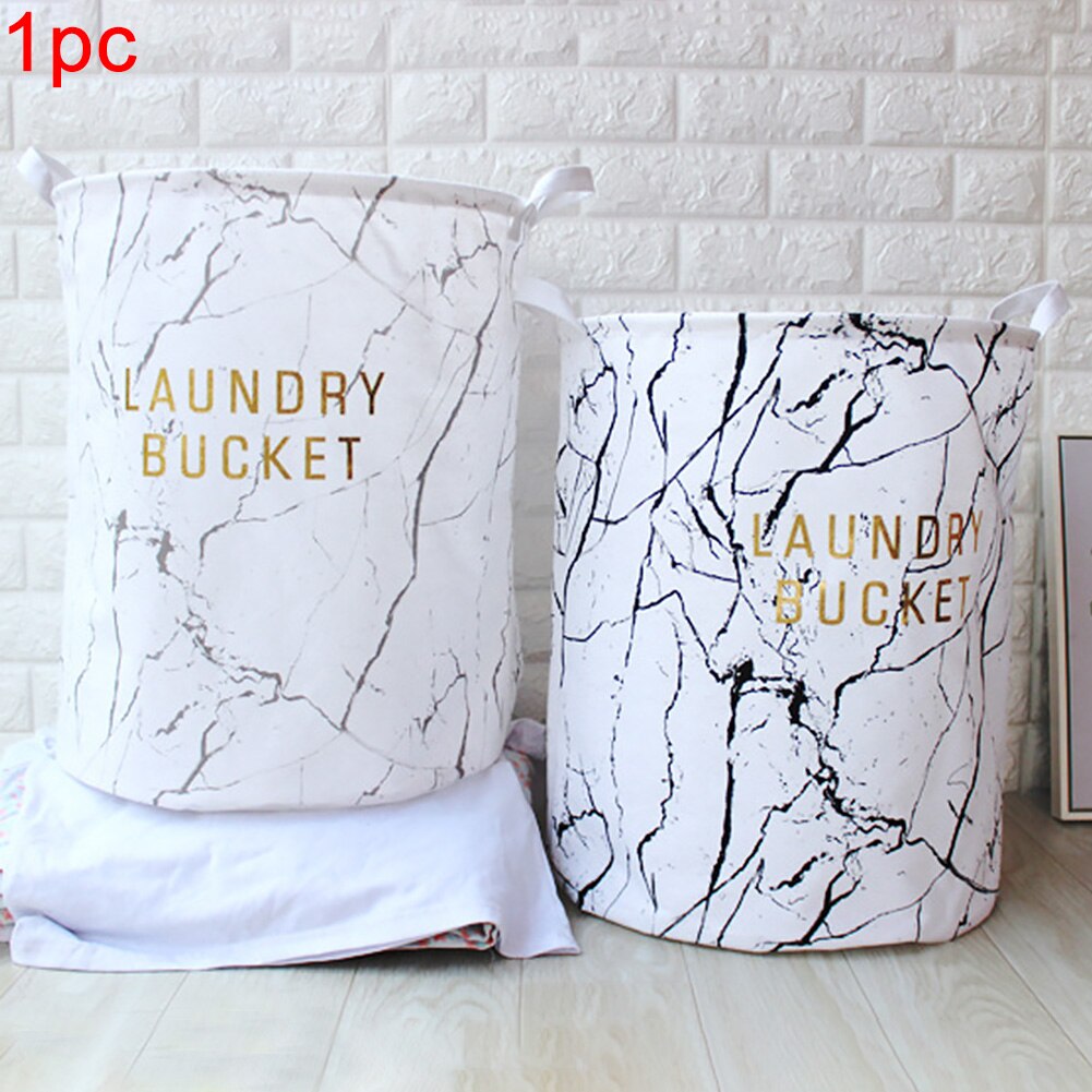 With Handle Home Washing Clothes Storage Lightweight Foldable Portable Large Capacity Cotton Linen Marbling Laundry Basket