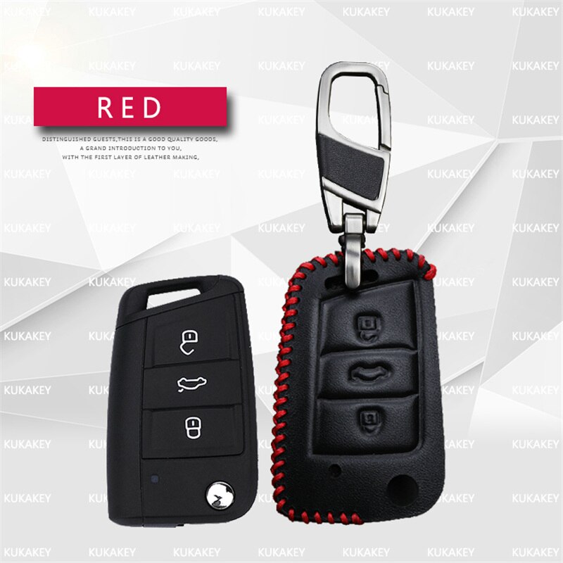 Læder bil nøglering nøgle cover til seat leon  fr 5f 2 1m mk2 mk3 mk4 mk1 ibiza 6j ateca arona tarraco nøgleholder tilbehør: Rød