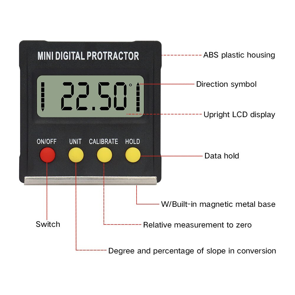 360 Degree Mini Magnetic Digital Inclinometer Level Box Gauge Angle Meter Finder Protractor Base Measuring Tools LCD screen