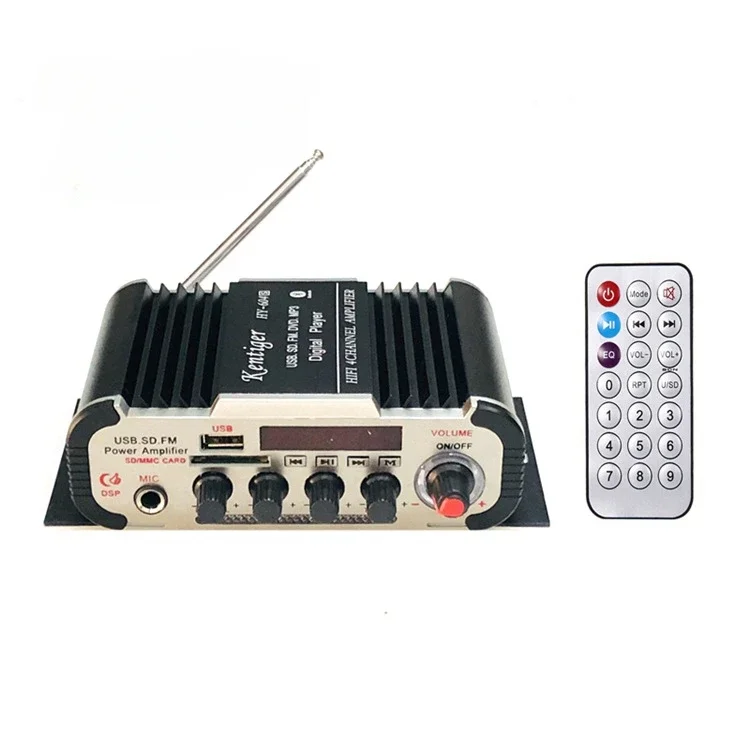 4CH Home Car Digital Amplifiers Hifi Stereo Audio Bass Power Amplifier FM USB SD LED Subwoofer Loud Speaker: Blue