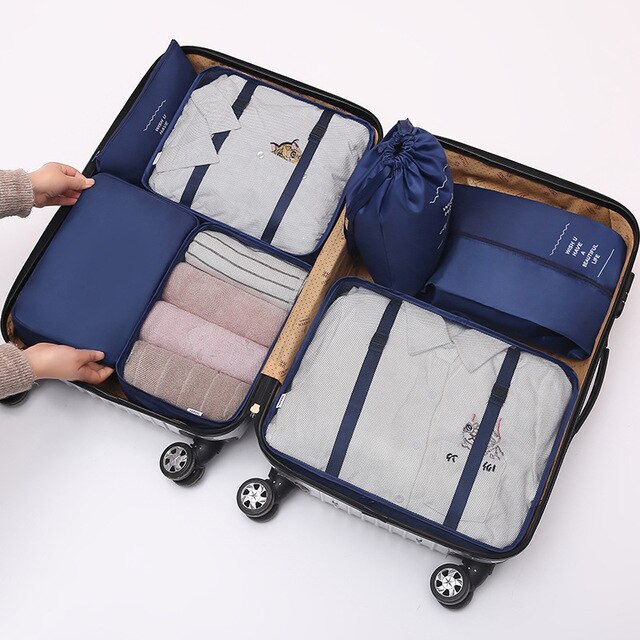 7 teile/satz Koffer Organizer tragbar Lager Tasche Reise Zubehör Bausatz Wäsche Beutel Verpackung einstellen Reisetasche Für Kleidung Unterwäsche: Tiefe Blau