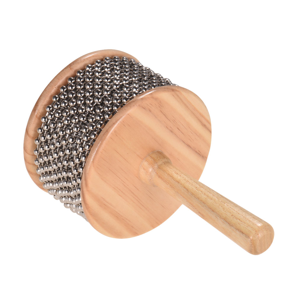 Træ cabasa percussion musikinstrument metal perler kæde & cylinder pop håndryster til klasseværelset band mellemstørrelse