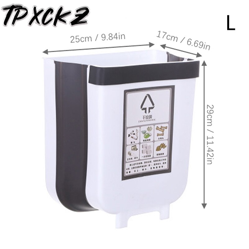 Kitchen Hanging Trash Can Wall Mounted Folding Waste Bin Bathroom Cabinet Door Hanging Bin Portable Car Trash Can: White L