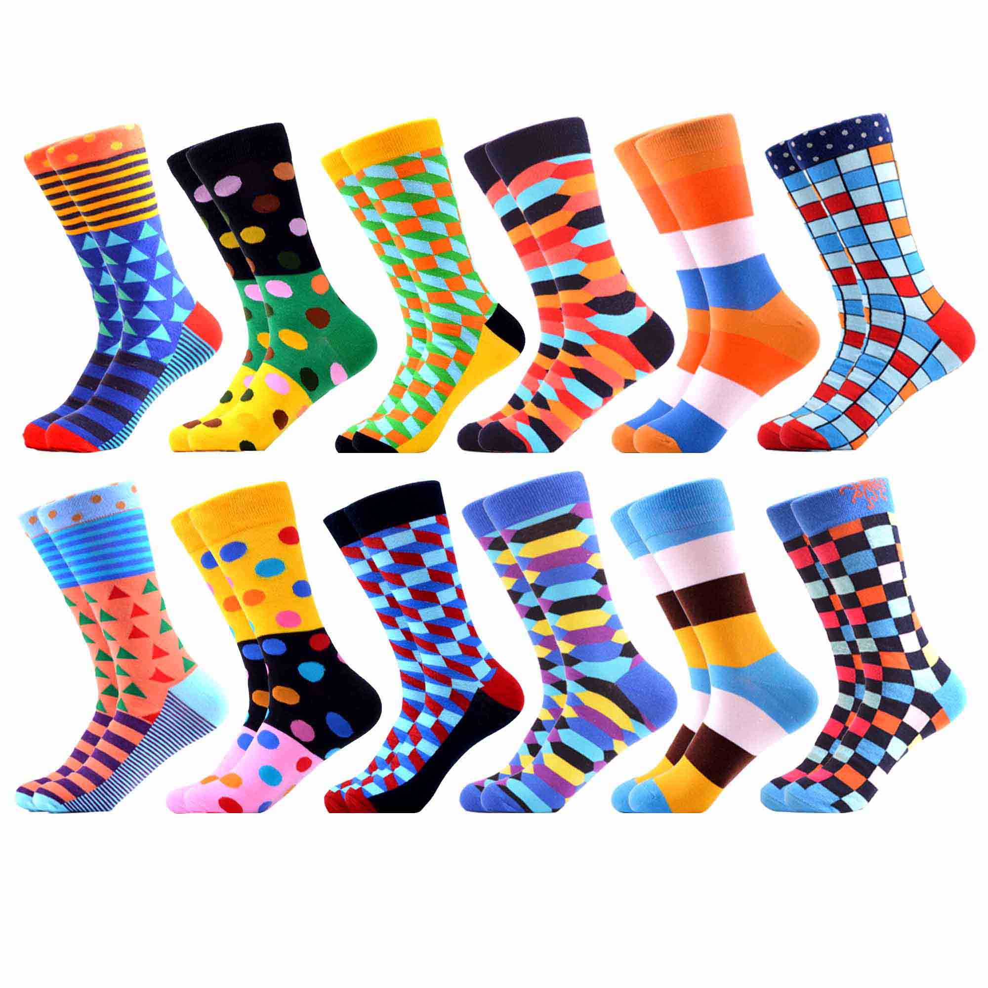 SANZETTI 12 Pairs/Lot Men Combed Cotton Casual Tube Socks Colorful Dress Striped Plaid Comfortable Party Classic Socks: 06399