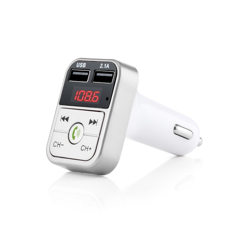 Handsfree transmisor fm bluetooth bilsett fm radiosender bil  mp3 spiller usb lader hurtiglading mobiltelefon modulator: Sølv