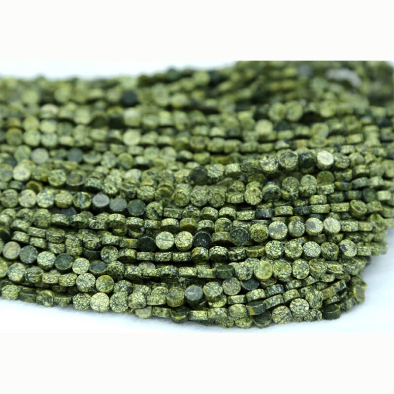 Natural Stone Genuine Green Serpentine Flat Coin Beads Disc Small Loose Beads 5mm Fit Jewelry DIY Necklace 15" 03196