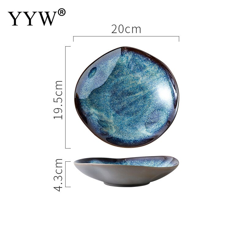 2 unids/lote horno vajilla de cerámica vidriada cambiante Ramen de forma Irregular plato aperitivo de la placa de la cena de porcelana vajilla conjunto: 2