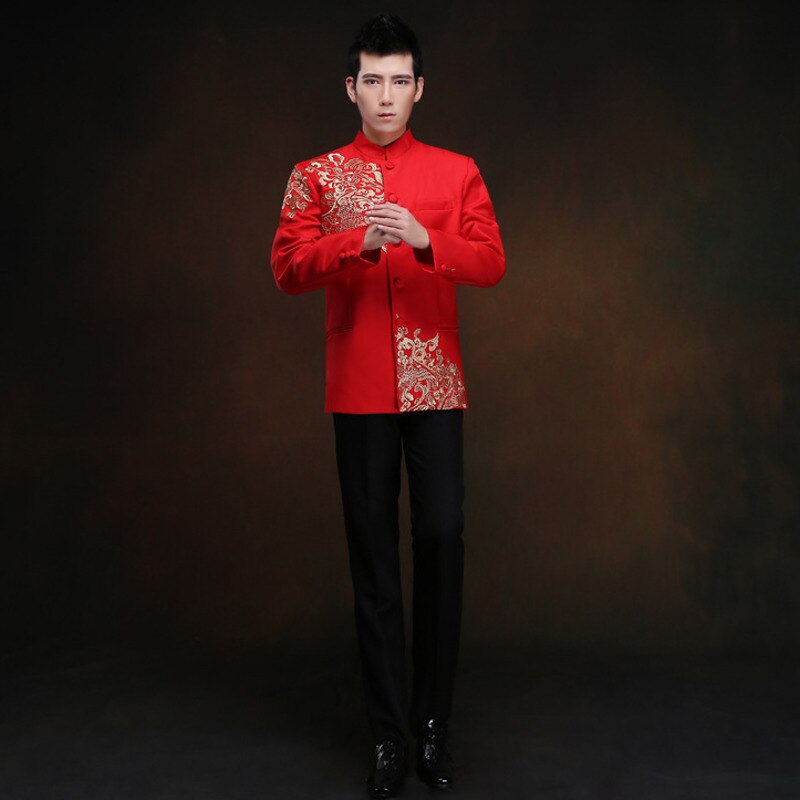 Czerwona tunika mężczyźni tradycyjny chiński mężczyzna orientalne męskie ubrania shanghai tang top cheongsam ślub chiński garnitur tang dla mężczyzn