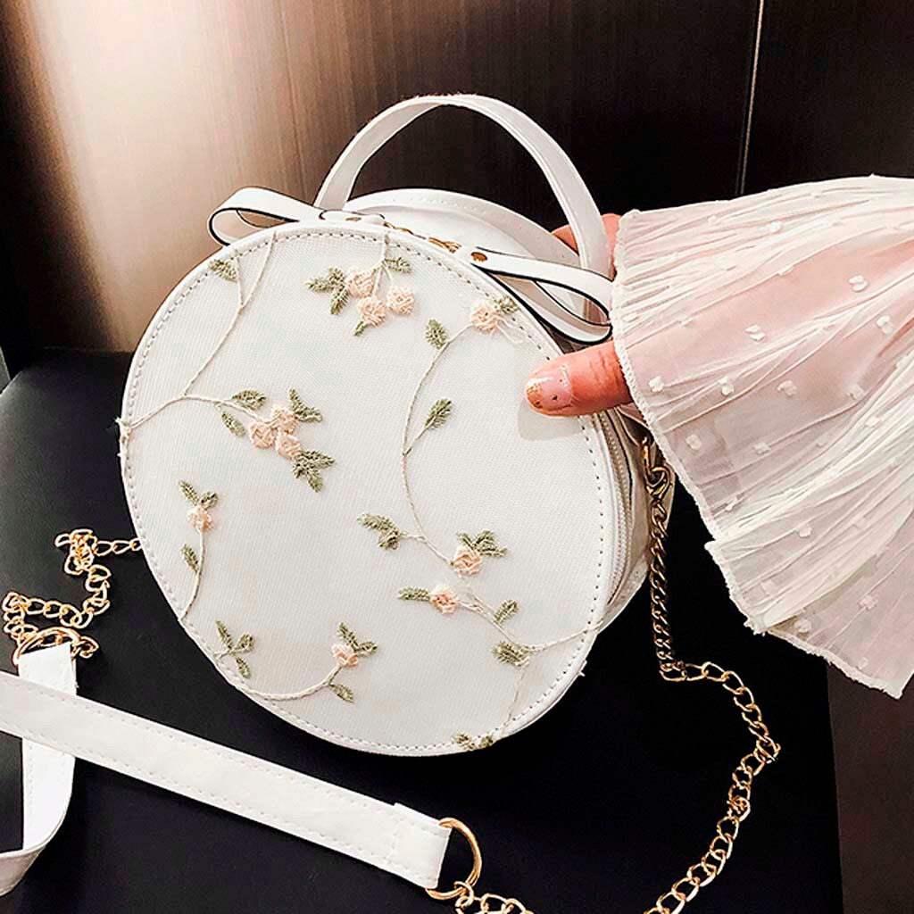 25# Black Small Women Messenger Bag Crossbody Bag Women's Lace Fresh Handbag Crossbody Bag Solid Color Small Round Bag