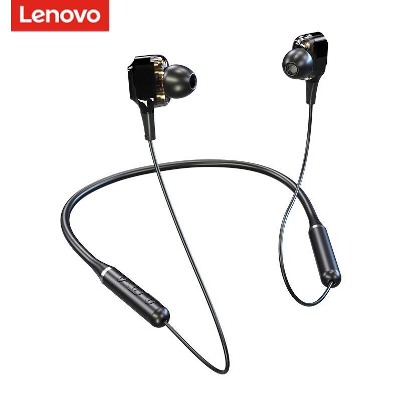 Lenovo QE66/XE66 Bluetooth 5.0 Headphones - Quad Speaker Stereo, Magnetic Neckband, Sport In-Ear: Black